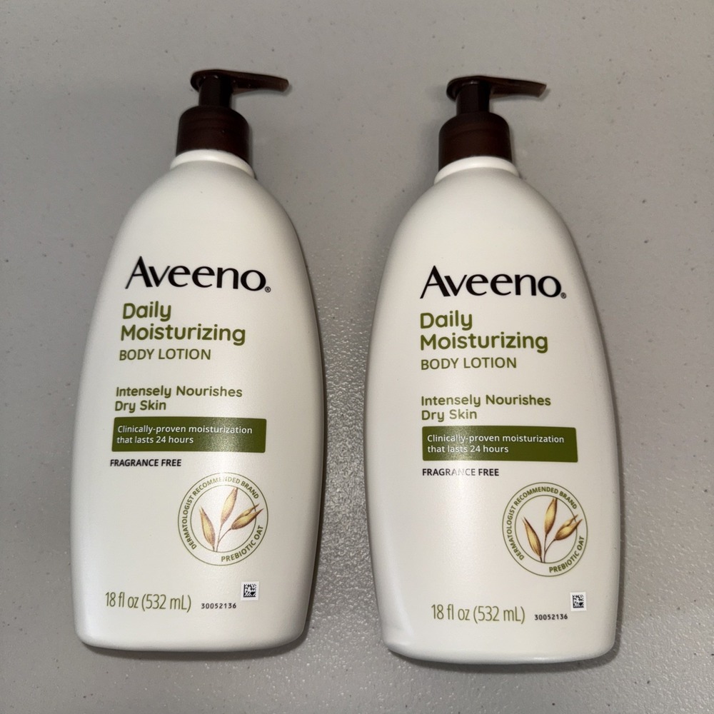 2 Aveeno Daily Moisturizing Body Lotion‎ Nourishes Dry Skin Fragrance Free 18 oz